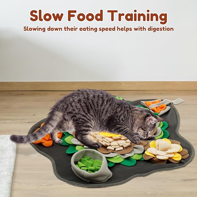 Plush Fabric Flower Shape Slow Eating Mat Bright Color Interactive Dog Snuffle Mat with Non-Slip Back for Smell Training for Small Dog Cat Rabbit(Grey,Small Dogs)