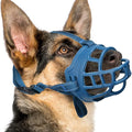 BARKLESS Dog Muzzle, Basket Muzzle for Small Medium Large Dogs, Soft Cage Mouth Cover for Biting Chewing, Allow Drinking Panting for German Shepherd Pitbull Rottweiler (3 (Snout 9½-10¼"), Blue)