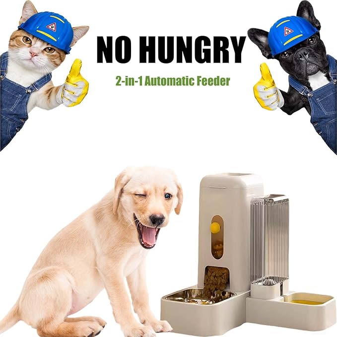 Automatic 2-in-1 Dog Feeder and Gravity Water Dispenser, Double Bowls Pet Feeding Station, Easy to Use & Clean, Suitable for Small to Medium Dogs and Puppies