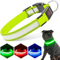 LED Light Up Dog Collars Micro USB Rechargeable Waterproof, Full Adjustable Lighted Glow Dark Dog Collar Light for Night Walking for Small Medium Large Dogs, Green