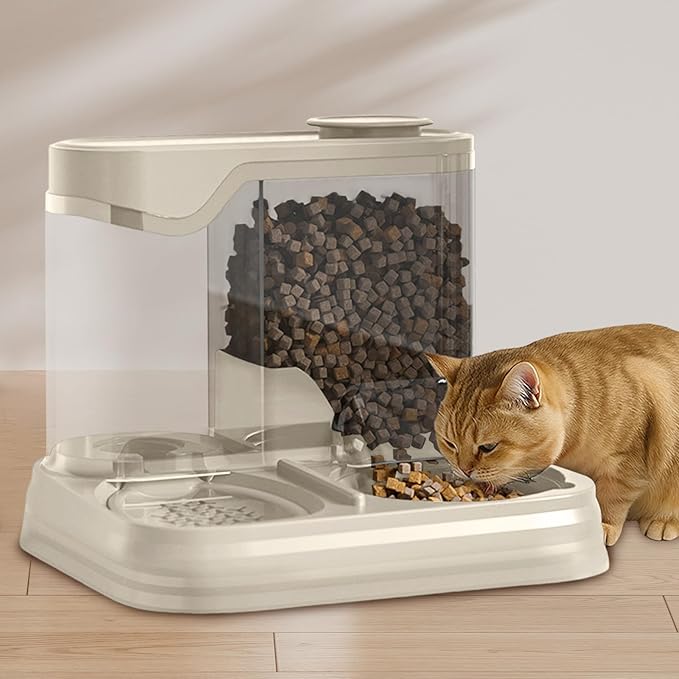 Pet Feeder and Water Dispenser Set, 2 in 1 Cat Food and Water Bowl Set - Large Capacity Automatic Dog Feeder with Water Dispenser for Puppy, Medium Dogs & Cats (White)