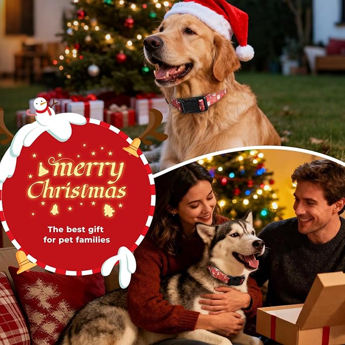 Christmas Dog Collar, Adorable Santa Claus Pattern Christmas Collar for Medium to Large Dogs - Comfortable & Cute Xmas Dog Collars, L