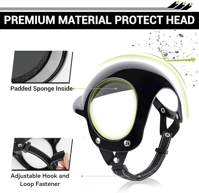 PETLESO Dog Goggles for Small Dogs with Helmet, 2PCS Doggy Sunglasses and Pet Motorcycle Helmet Set for Small to Medium Pet Outdoor Riding Walking, Silver Goggles Black Helmet