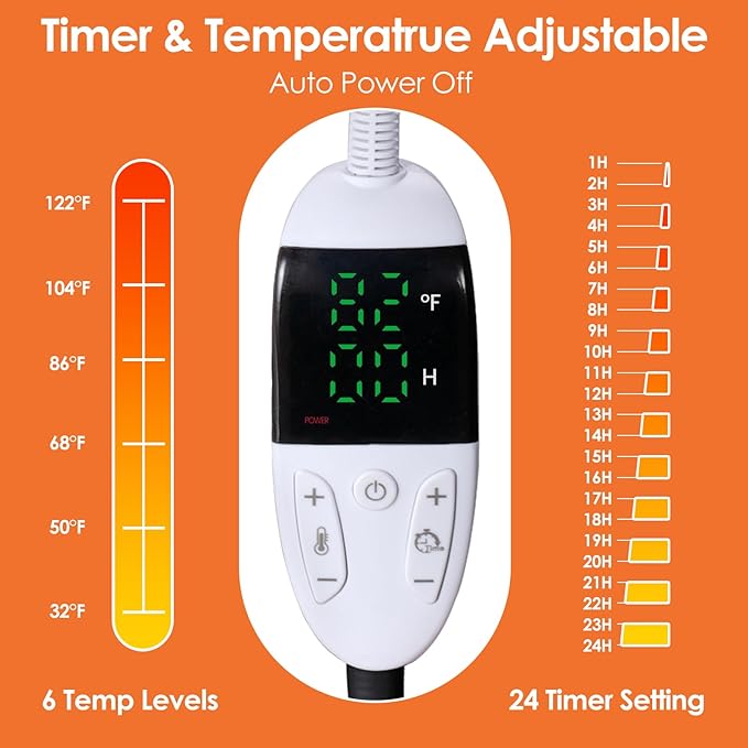 13L Heated Water Bowl for Large Dog and Cat, 3.5 Gallon Heated Chicken Waterer for Winter, Livestock Water Trough with Anti-Chew Cord & 6 Temperature Settings & 24H Timer