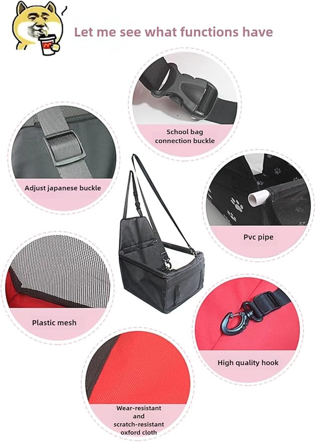 Pet Cars Cushion for Small Dogs,Deluxe Foldable and Washable Pet/Puppy Cars Cushion Under 22 lbs,Dog Booster Seats for Car with Mat and Dual Clip-On Safety Leash (Black, One Size fits All)
