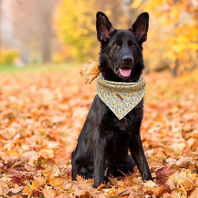Elegant Little Tail Fall Bandanas, 1PC Soft Washable Square Dog Scarf, Adjustable Dog Kerchief for Small, Medium, Large Dogs - Halloween Bib Scarf for Girls & Boys
