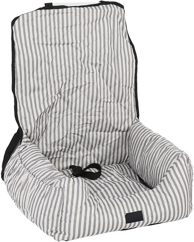 Dog Booster Seat Portable, Water Proof Polyester and PP Cotton, Grey White Stripes - Detachable, Easy Clean, Adjustable, Secure Travel Bed for Dogs