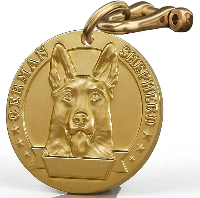 Vintage Pure Copper Pet ID Tags,Personalized Dog Tags,Three-Dimensional Relief Pattern,Lettering on The Front and Back,Custom Tags (B12-German Shepherd)
