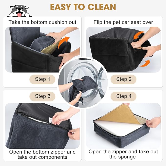 JOEJOY Dog Car Seat for Small/Medium Dogs, Memory Foam Dog Booster Seat with Washable Cover, Travel Safety Pet Car Seat with Storage Pockets for Dogs up to 30 lbs