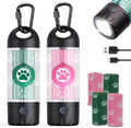 Tubasion 3-in-1 Dog Poop Bag Holder with Flashlight 7-Color, USB-C Rechargeable doggie bag holder for leash, IPX6 Waterproof Anti-Slip Clip Pet Waste Bag Dispenser for Walking (2 Dispensers, 60 Bags)