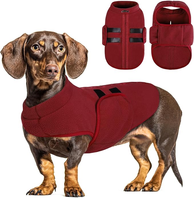 Queenmore Large Dog Sweater, Soft Fleece Vest Pullover Dog Jacket with Leash Hole, Warm Winter Dogs Clothes Cold Weather Doggy Dachshund Sweaters for Large Dogs Cats Boy or Girl (Burgundy, L)