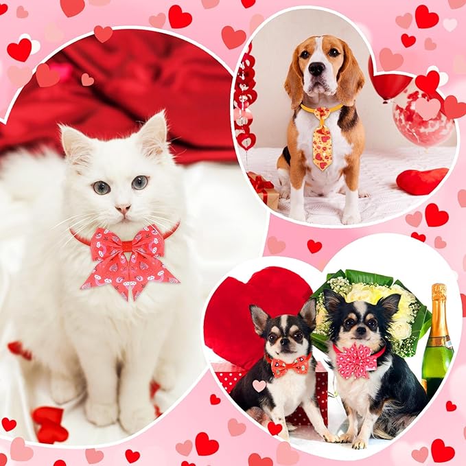 Talltalk 360 Pcs Valentines Day Dog Bow Ties Collars Set Adjustable St Patricks Day Dogs Neckties Grooming Supplies for Small Medium Large Easter Christmas Pet Cat Decoration(Love/Clover/Easter)