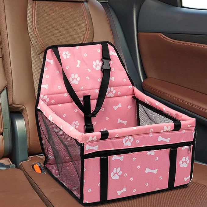 Dog Car Seat, Portable Booster Seat with Storage Pocket, Foldable Pet Travel Accessory, Puppy Carseat Organizer, Durable Safety Carrier, Versatile Solution for Road Trip Vet Visits Park SUV Truck Use