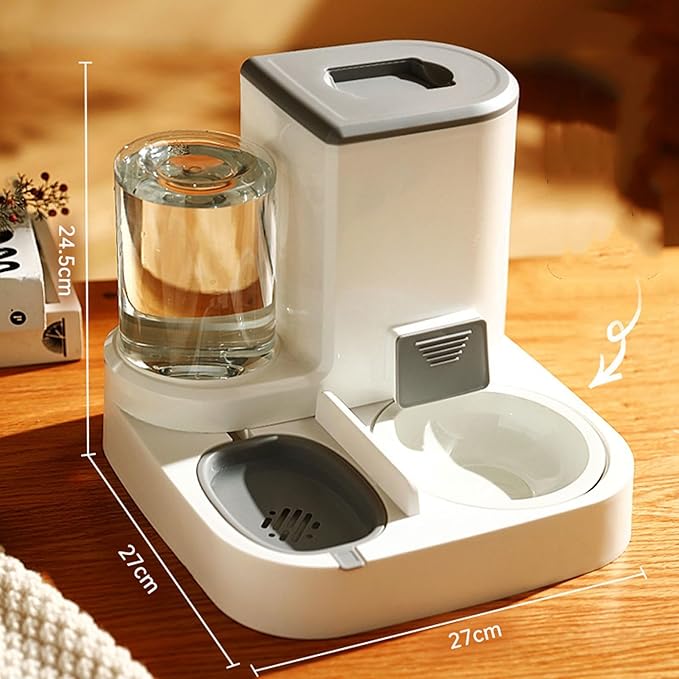 Pet Feeder 2-in-1 Automatic Pet Feeder Feeder and Waterer Pet Food Storage Removable and Easy to Clean Suitable Compatible with Small Dogs Cats Pets Supplies(Grey)