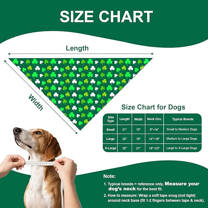 St. Patrick’s Day Dog Bandana for Medium Large Dogs - Reversible Lucky Green Shamrock Clover & Stripes Scarf, Cute Pet Accessory for Irish Gift