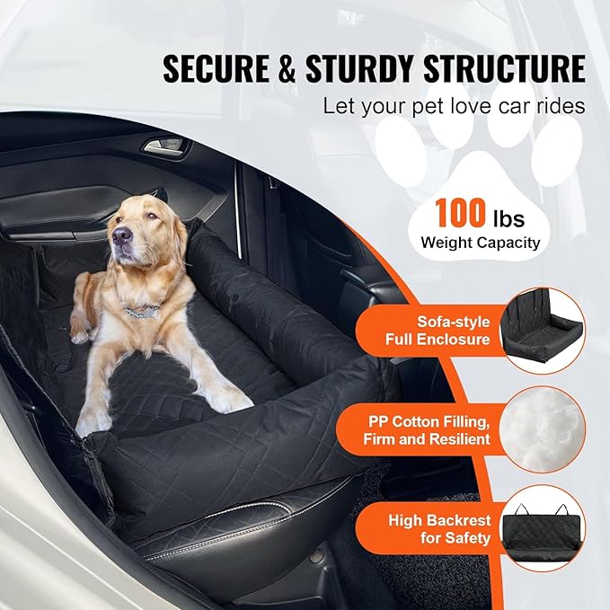 Pet Car Seat, Waterproof Dog Booster Seat with Safety Straps, PP Cotton Filled, 50x19.69x22.05 Inch, Black, for Vehicles and Indoor Use