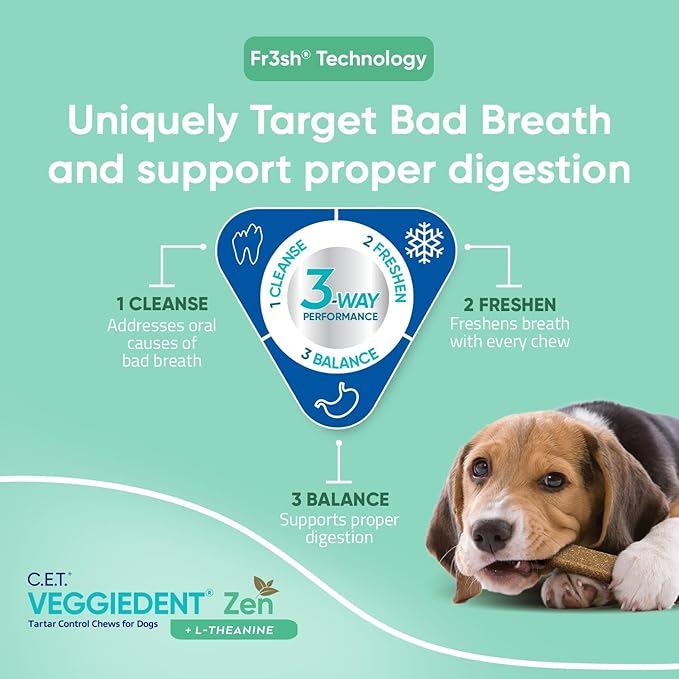 Virbac C.E.T. VEGGIEDENT Zen Tartar Control Chews for Dogs - Small