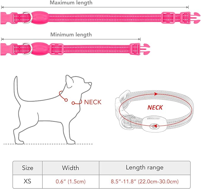 Light up Dog Collar for Small Dog,Vizpet XS Adjustable Size Nylon Collar USB Rechargeable Bright Safety Pet Collar for Cats Dogs (Pink)
