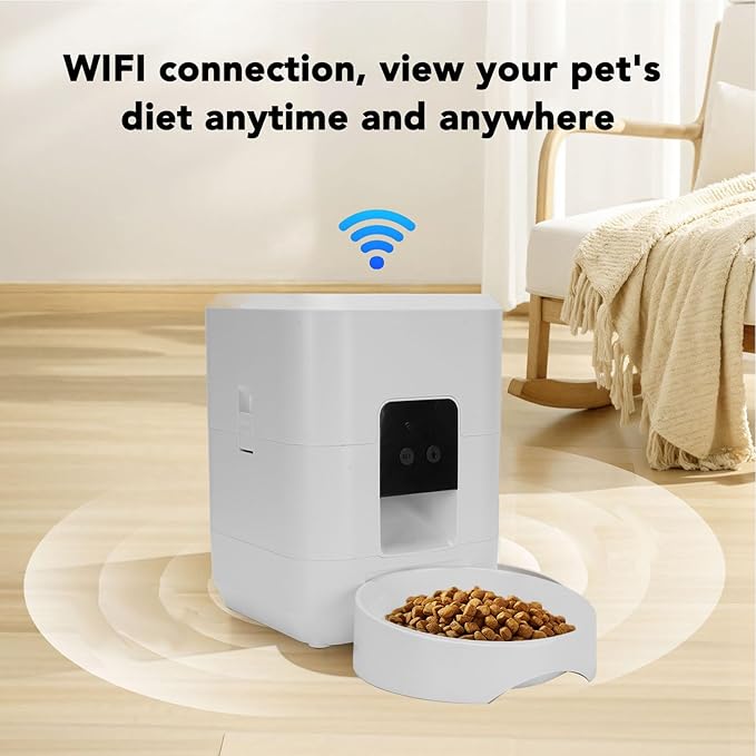 Automatic Pet Feeder, Smart Timed and Portion Controlled Feeding Food Container for Cat Dog, Connection Cat Dog Dry Food Dispenser, Dog Feeding Station, Pet Supplies (White)