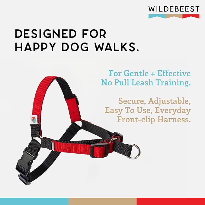 Wildebeest No Pull Dog Harness | Comfortable Training Harnesses | Effective No Pull Design | Ideal for Large Sized Dog | 4-Point Adjustable(XL - 30~36 inch Girth, Red)