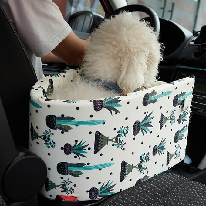 Dog Car Seats for Small Dogs, Dog Cat Car Booster Seat on Car Armrest Console Dog Car Seat Interactive Pet Car Carrier Bed for Small Pets,Safety Tethers Included, Suitable for Most Car