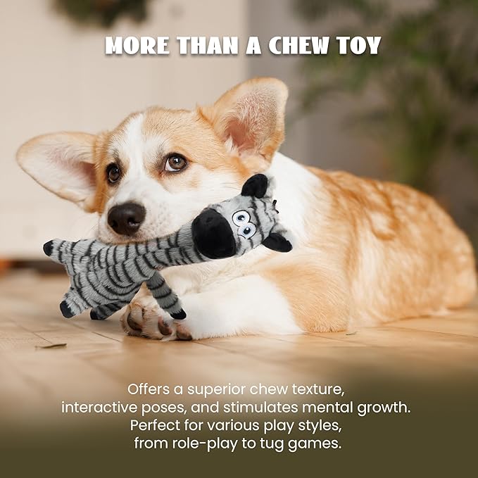 Nocciola Twistable Zebra Pup Dog Toy, Interactive Stuffed Plush Crinkle Puppy Supplies for Small Medium Breeds to Keep Them Busy