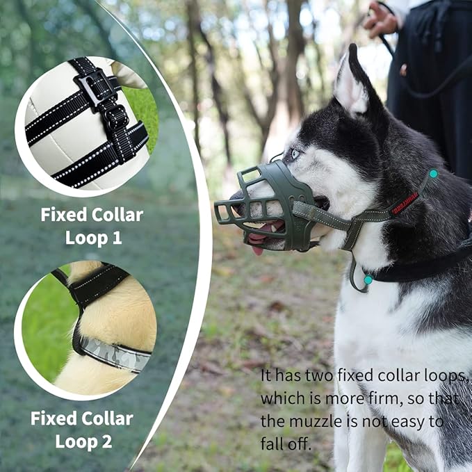 BARKLESS Dog Muzzle, Basket Muzzle for Small Medium Large Dogs, Soft Cage Mouth Cover for Biting Chewing, Allow Drinking Panting for German Shepherd Pitbull Rottweiler (2 (Snout 7½-9½"), Green)