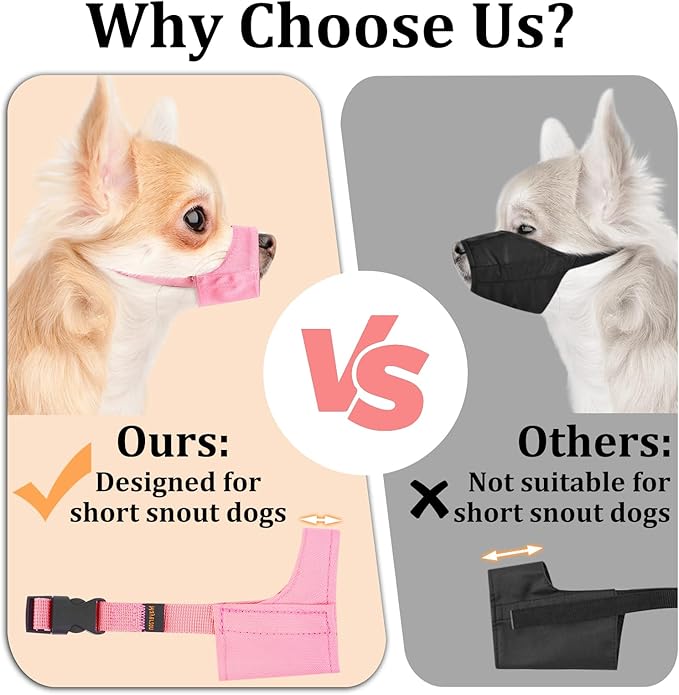 Mayerzon Short Snout Dog Muzzle, Small Muzzle for Chihuahua Shih Tzu American Bully Boxer Puppy, Soft Fabric Mouth Cover for Grooming Vet Visits, Prevent Biting Chewing Fighting