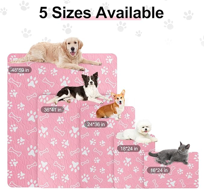 BEAUTYZOO Washable Pee Pads for Dogs, 18'' x 24" Reusable Puppy Pee Pads Super Absorbent Leakproof Dog Training Pads, 2 Pack Non-Slip Potty Pads for Small Medium Dogs Whelping Pads Litter Mat, Pink