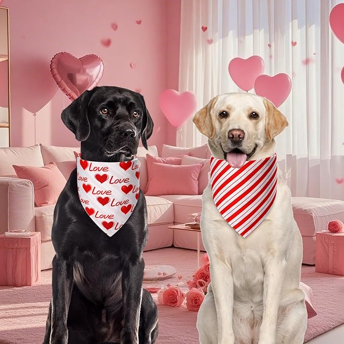 Valentines Dog Bandanas Small 3PCS, 6 Pattern Sweetheart Scarf for Boy and Girl, Triangle Reversible Love Bibs Breed for Puppy Pets