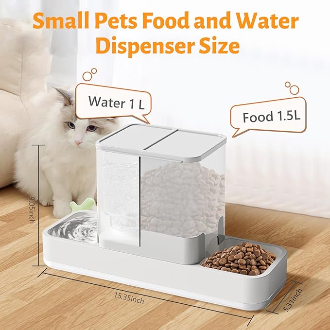 Yummy Sam Automatic Small Pet Feeder and Water Dispenser, 2 in 1 Gravity Cat Auto Pet Feeder and Waterer Set Feeder Dish for Small Medium Pets Dog Puppy Kitten (White)