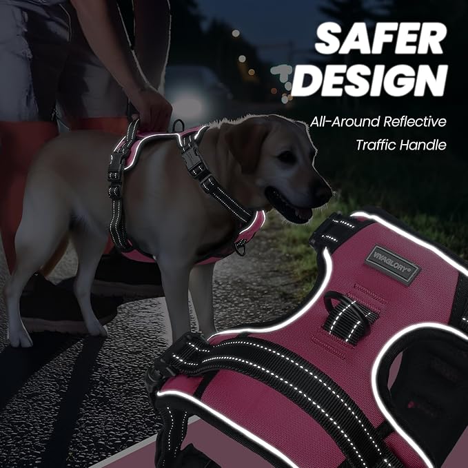 VIVAGLORY Dog Harness Easewalk No Pull Dog Harness with Handle Front Clip & Back Clip for Training Walking Lifting, No Pull Adjustable Easy On Padded Comfortable for Pet, M, Pink - Plain