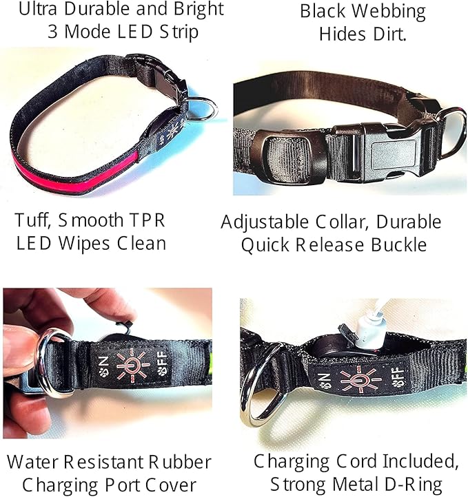 Glow Fetch It! HD Ultra Bright LED Safety Dog Collar, Adjustable, USB Rechargeable with 3 Modes, Water Resistant, Extremely Durable and Easy to Clean (Red, Medium)