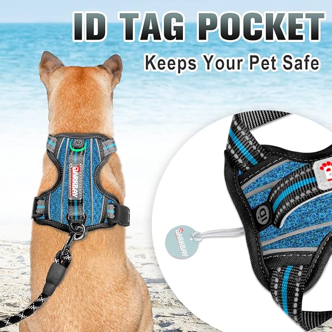 BARKBAY No Pull Dog Harness Large Step in Reflective Dog Harness with Front Clip and Easy Control Handle for Walking Training Running with ID tag Pocke(Blue/Black,M