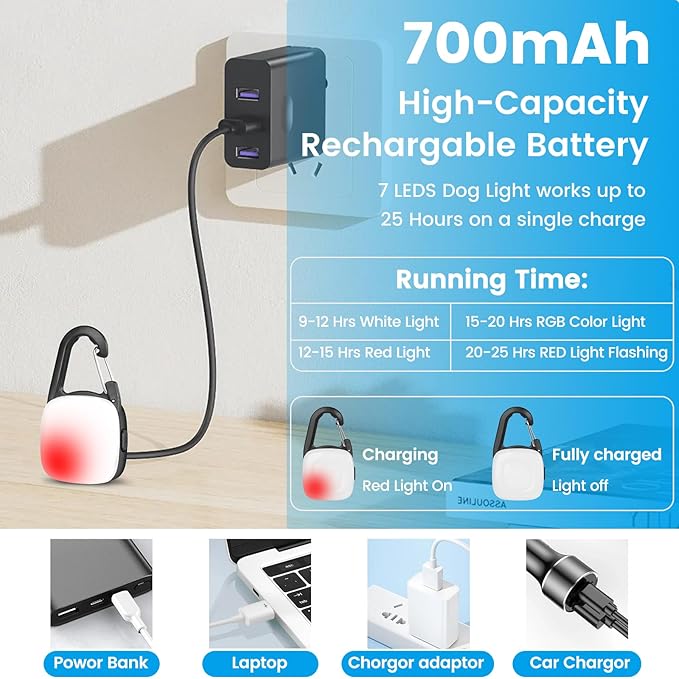 Dog Collar Light, 2 Pack Rechargeable Dog Light Clip On, 80LM Brightness 4 Color Modes Dogs Lights for Night Walking, Waterproof Pet Camping Essentials for Running, Cycling, Hiking (Black)