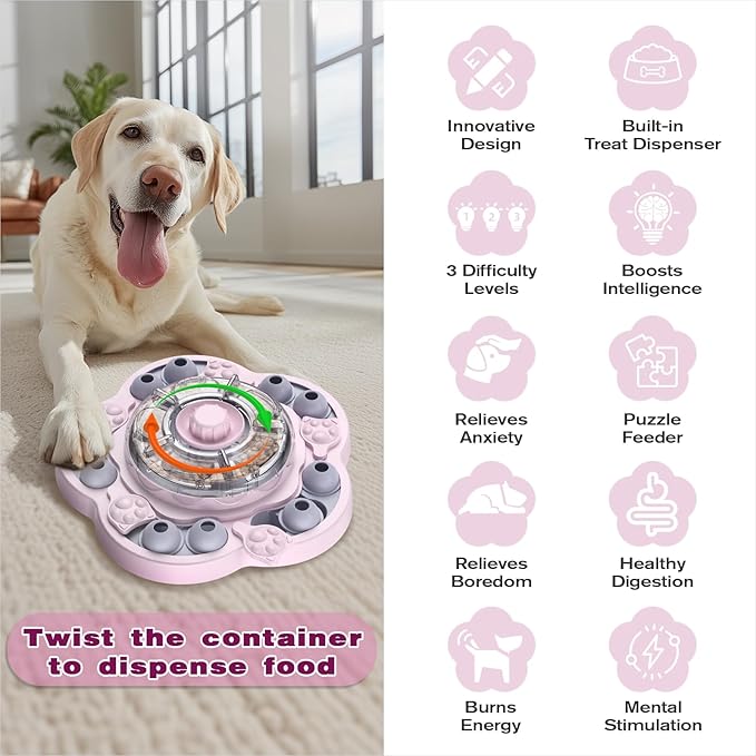 KADTC 3 Levels of Step-by-Step Challenge,Large Size,Dog Puzzle Feeder Toy - U.S. Brand & Design,Spin-to-Release Treat Dispenser For Dogs Boredom Toys Mental Stimulation Enrichment Slow Feeding Puzzles