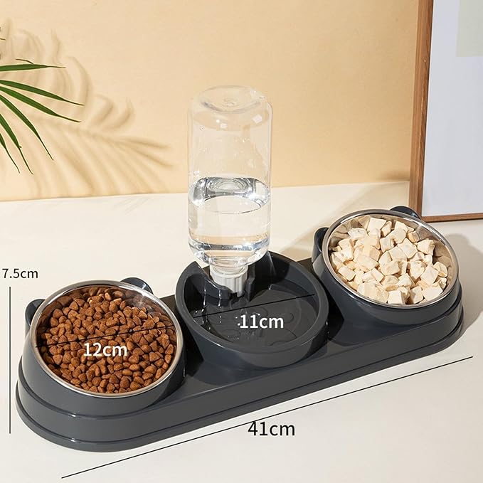 Double Bowl Pet Food Water Dish Feeder for Dog Cats Daily Feeding with Automatic Dispenser for Dry Wet Double Bowl Feeder