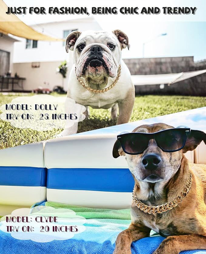 Gold Chain Dog Collar-3/4 Width Cuban Link Dog Necklace, Cute Fashion Pet Collar for Pit Bulldog, Light Metal Jewelry Chain Puppy Accessories 14"