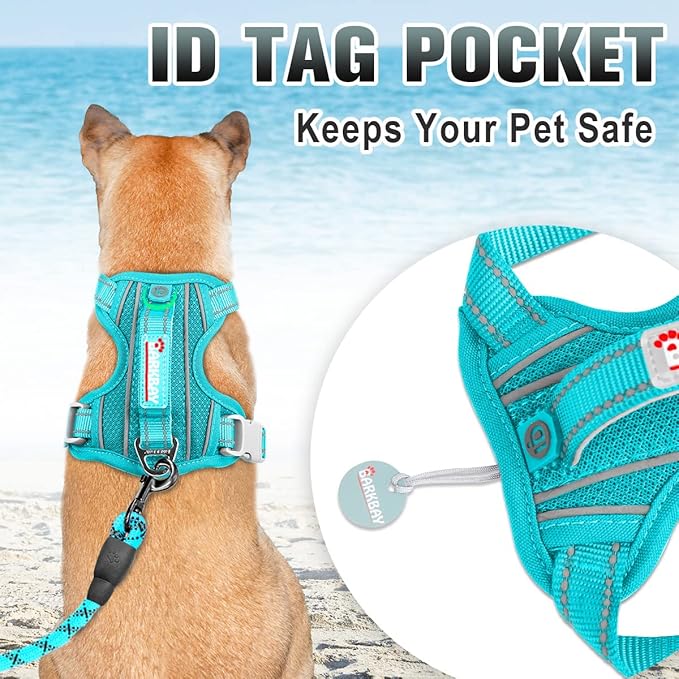 BARKBAY No Pull Dog Harness Large Reflective Dog Harness with Front Clip and Easy Control Handle for Walking Training Running with ID tag Pocket(Ocean Blue,M)