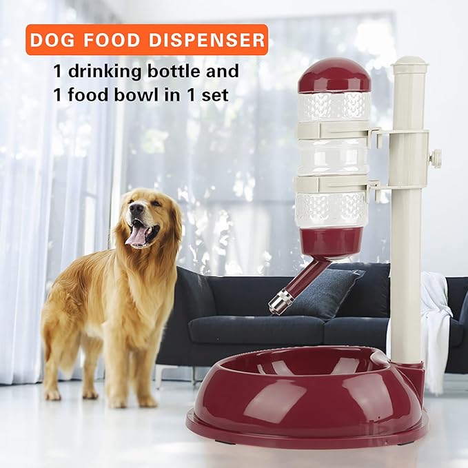 Pet Standing Water Dispenser, Height Adjustable Automatic Drinking Bowl Feeder Dog Feeding Bowl with Detachable Pole for Pets Cats Dogs (Brown)