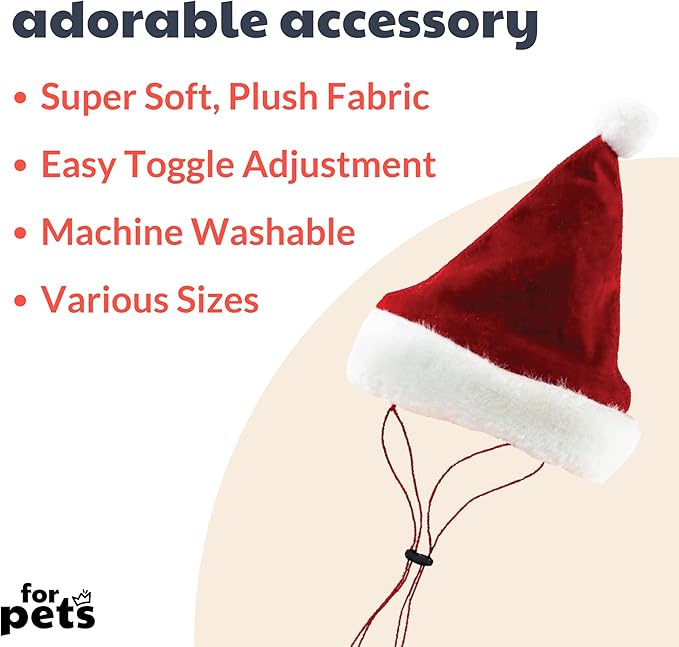 Huxley & Kent Pet Hat | Santa (Small) | Festive Christmas Holiday Accessory for Dogs/Cats | Holiday Pet Hat | SnugFit Sliding Toggles for Best Fit