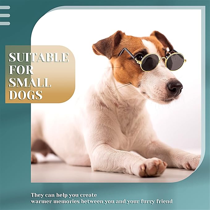 Dog Sunglasses Retro Pet Glasses Doll Glasses Classic Round Dog Glasses Metal Cat Puppy Eye Wear Hippie Costumes for Cats and Dogs, Photos Props Cosplay Party Costume (Gold, Black,Classic Style)