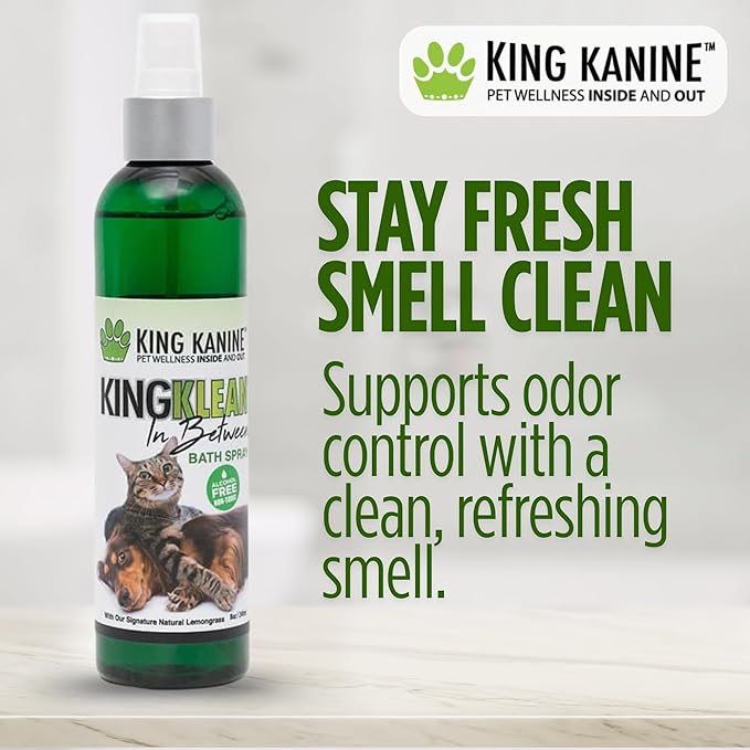 King Kanine Dog Deodorizing Spray - King Klean in Between Natural Pet Deodorizing Spray - Long-Lasting Fresh Scent - Neutralizes Strong Odor and Kills Bacteria - Eco-Friendly - 8oz
