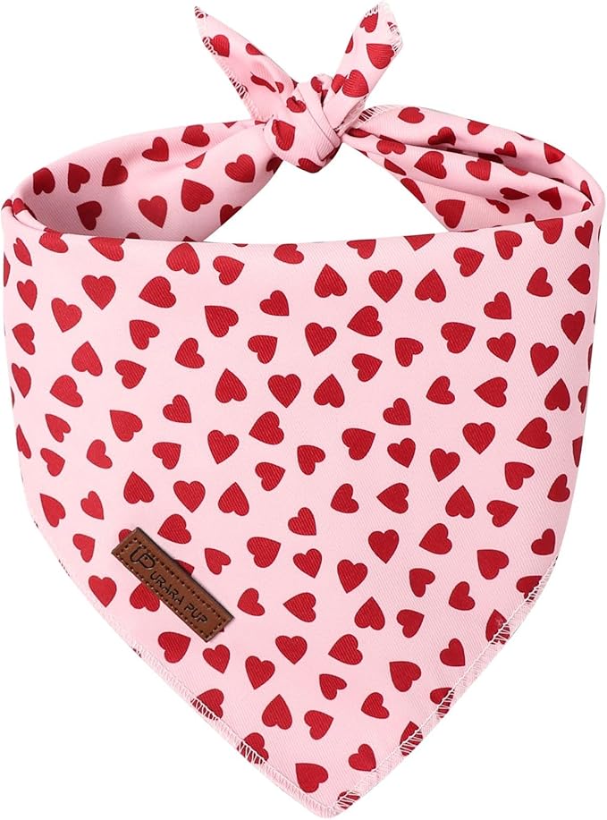 Valentine's Dog Bandana, UP URARA PUP Soft Cotton Adjustable Pet Scarf for Small, Medium, and Large Dogs, Cute and Comfortable Dog Accessory,L