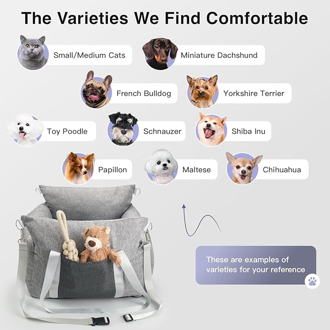 Pet Car Booster Seat for Small Dogs up to 25 lbs with Safety Straps, Storage Pockets, Travel Carrier Bed with Detachable Cover, Machine Washable (Light Gray)