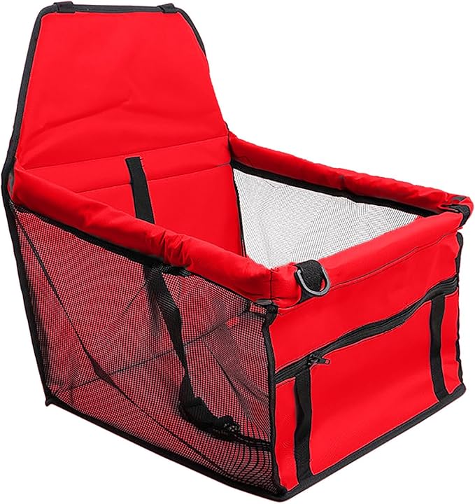 Pet Car Booster Seat for Small to Medium Pets with Reinforced Safety Structure Easy Install Travel Carrier Breathable Waterproof Pad Shortened Leash Belt Loops Secure Comfortable Vehicle (Red)