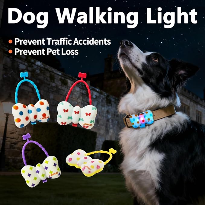 LaRoo Dog Collar Lights for Night Walking,USB-C Rechargeable Dog Lights，Only 12g for Small Dogs, 3 Modes Colored Lights,Waterproof LED Collar Charm for Nighttime Running,Pet Camping Essentials(Red)