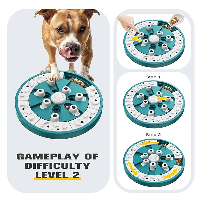 KADTC 2 Levels of Step-by-Step Challenge,Large Size,Beginner to Advanced Dog Puzzle Toys,3 Ways to Play,U.S. Brand & Design Treat Puzzles for Dogs Mental Stimulation Enrichment Food Slow Feeder Toy