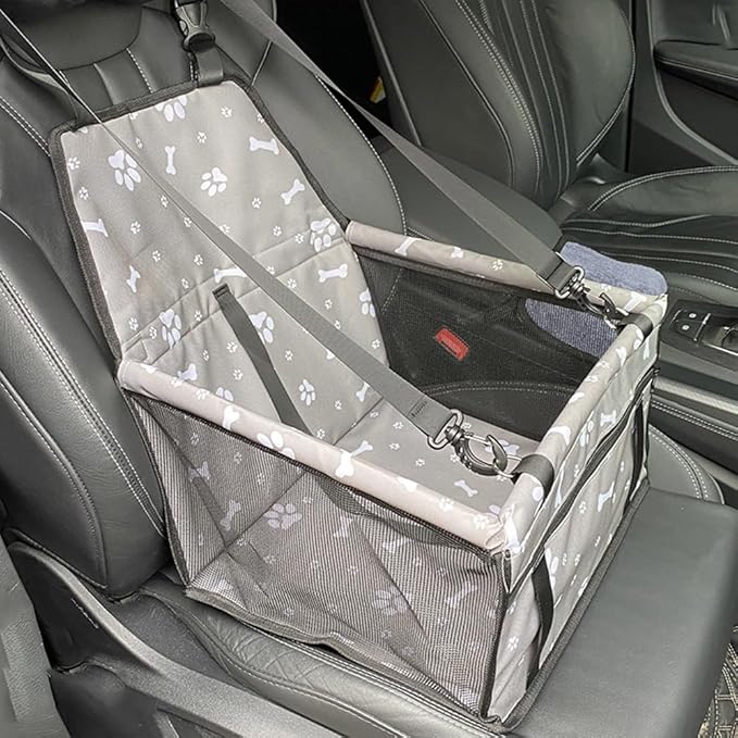 Pet Car Seat for Hyundai Kona II I SX2 OB 2.Gen/1.Gen 2018-2021 2022 2023 2024 2025 2026 Dog Car Seat with Leash Portable Dog Bed for Car Washable Foldable Car Pet Bag,Grey Bone Print