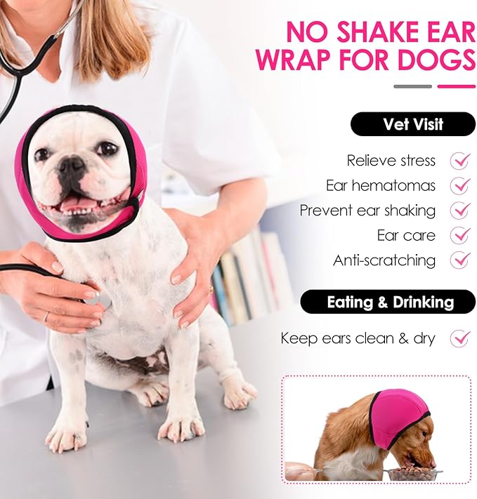 KOESON Dog Calming Hoodie - No Shake Ear Wraps for Dogs, Anxiety Relief & Noise Protection, Water Resistant Pet Ear Cover Muffs for Firework, Grooming, Thunderstorms, Swimming, Bathing, Hot Pink M